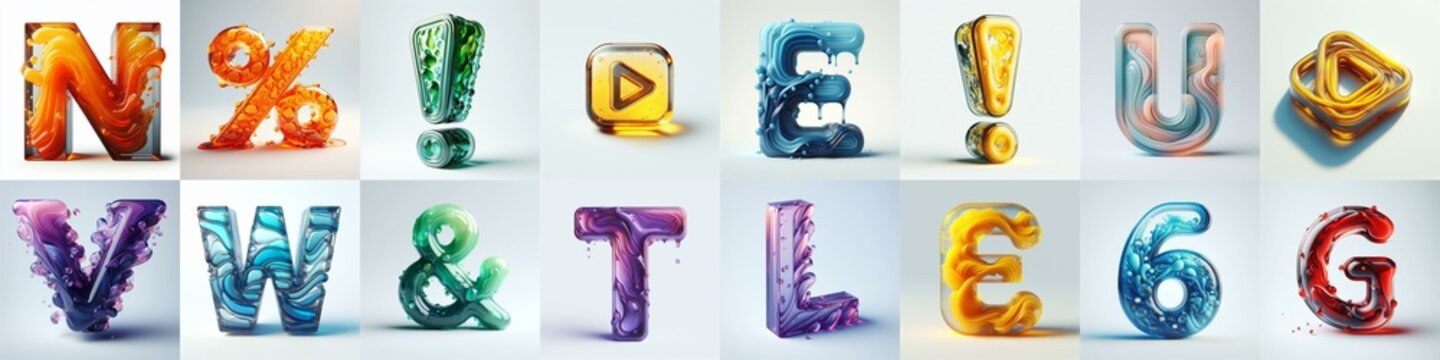 glass 3D Lettering Typeface. AI generated illustration