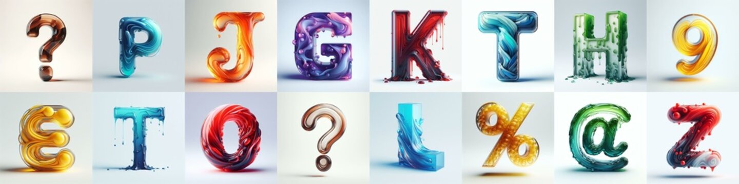 glass 3D Lettering Typeface. AI generated illustration