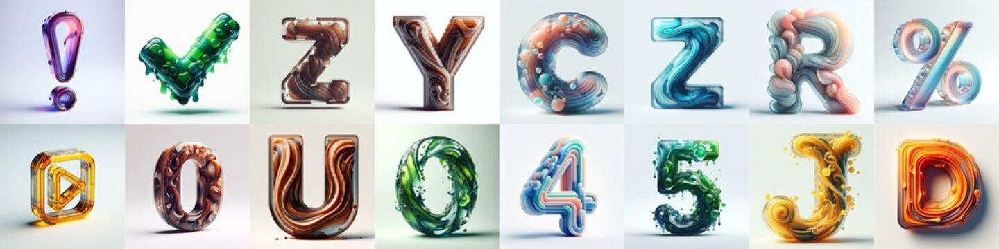 glass 3D Lettering Typeface. AI generated illustration