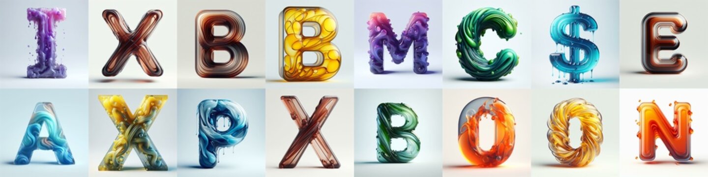 glass 3D Lettering Typeface. AI generated illustration