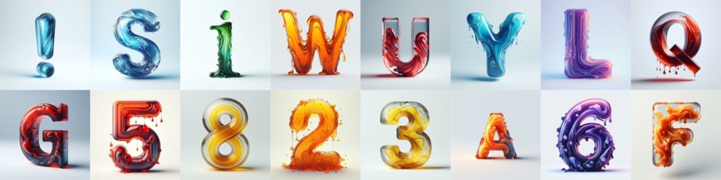 glass 3D Lettering Typeface. AI generated illustration