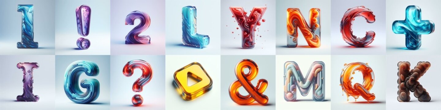 glass 3D Lettering Typeface. AI generated illustration