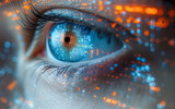 Retina scanning and digital transformation closeup. Person identification technologies. 