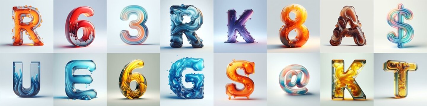 glass 3D Lettering Typeface. AI generated illustration