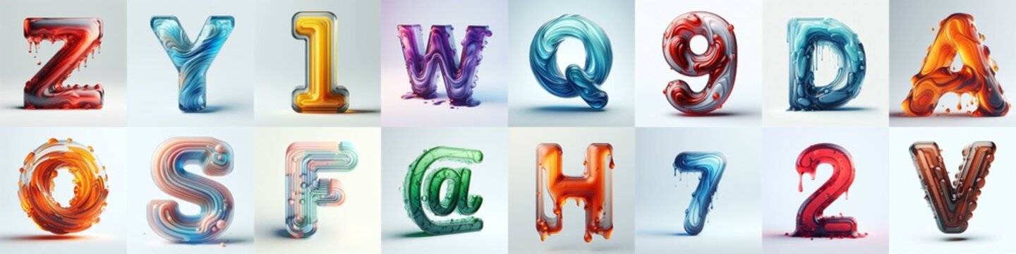 glass 3D Lettering Typeface. AI generated illustration