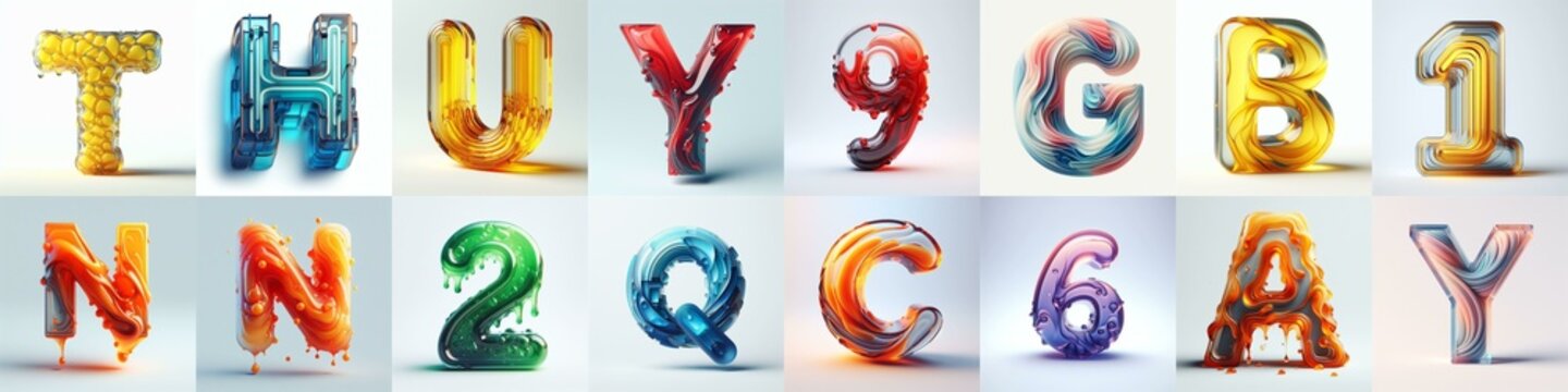glass 3D Lettering Typeface. AI generated illustration