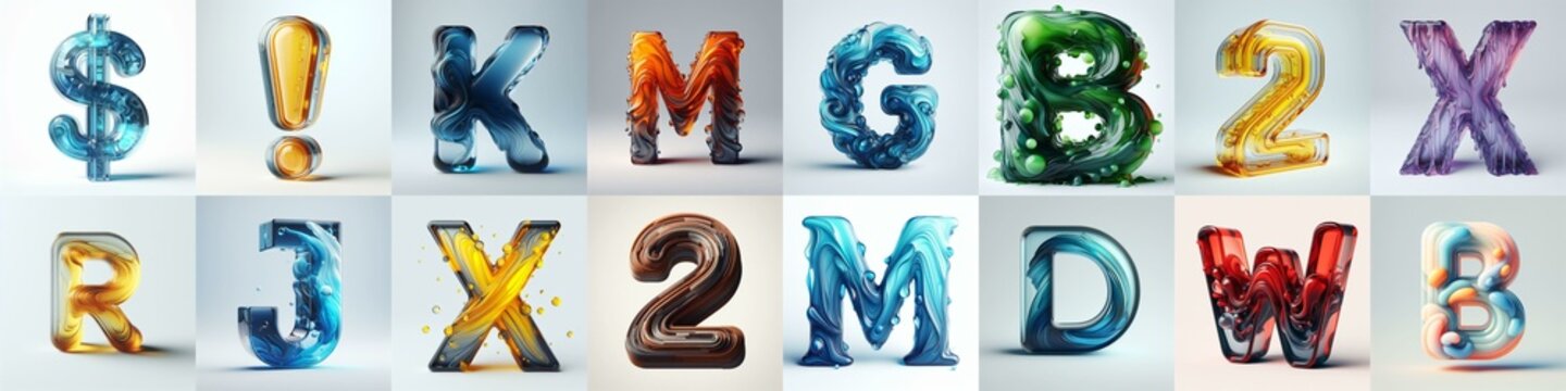 glass 3D Lettering Typeface. AI generated illustration