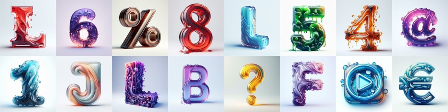 glass 3D Lettering Typeface. AI generated illustration