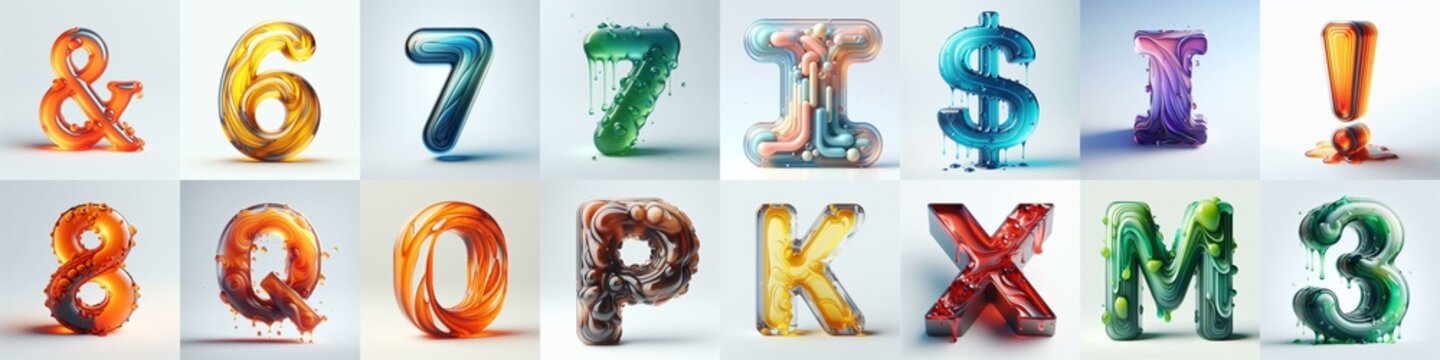 glass 3D Lettering Typeface. AI generated illustration