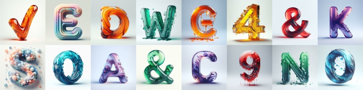 glass 3D Lettering Typeface. AI generated illustration