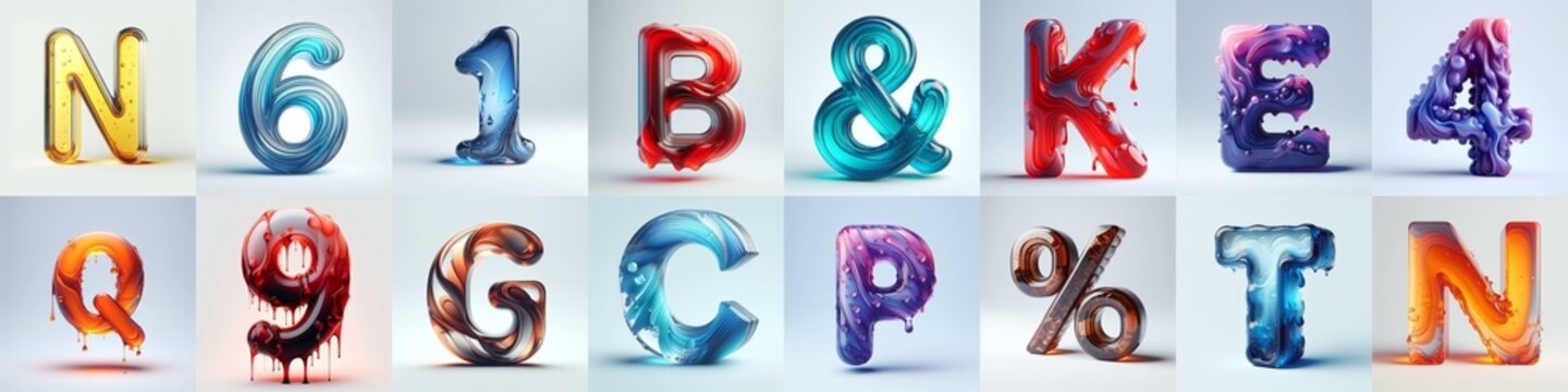 glass 3D Lettering Typeface. AI generated illustration