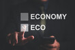 Businessman chooses eco and economy. The concept of environmental protection with economic growth