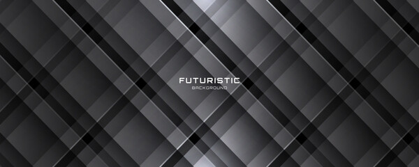 Poster - 3d black abstract background overlap layer on dark space with polygon shape effect decoration. moder