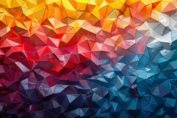 Poster - This striking image presents a polyhedral texture shifting through red, orange to blue hues, suggesting dynamism