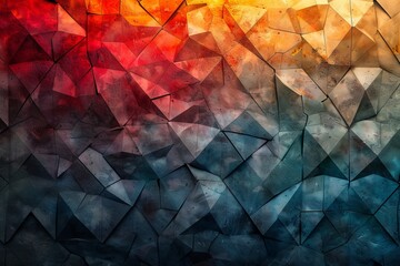 Poster - Dramatic gradation from fiery reds to cool blues in geometric shapes creates a dynamic background