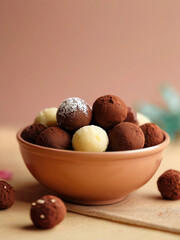 Wall Mural - Delicious homemade chocolate truffles in a bowl