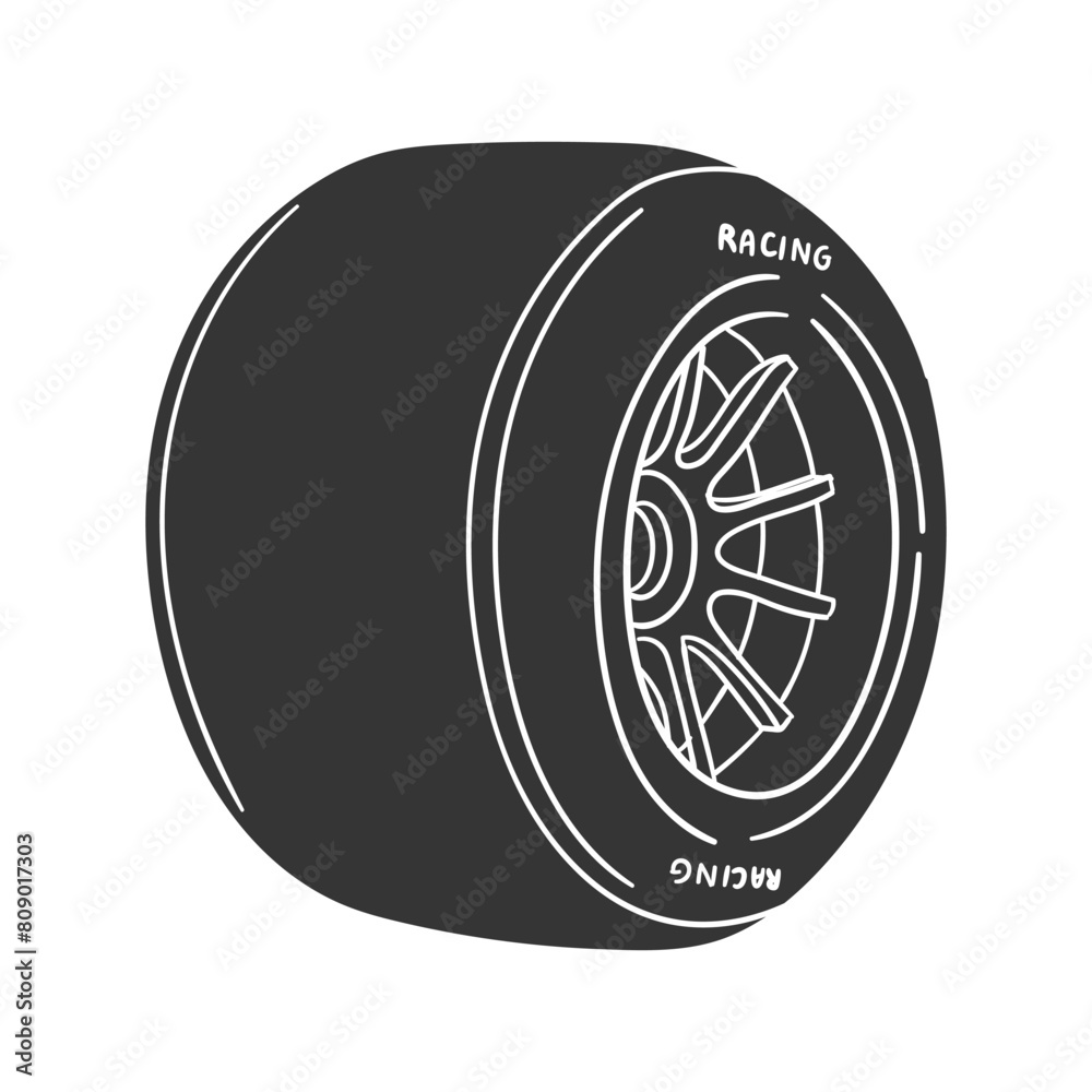 Pictogram Rode Racing Car Wheel Icon Silhouette Illustration. Racing Car Vector Graphic Pictogram ...