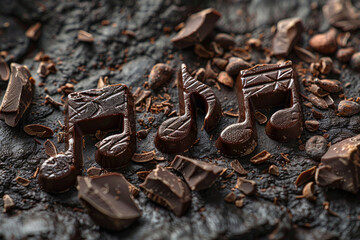 Aufkleber - Cocoa beans envisioned as chocolate musical notes, composing a symphony that stimulates and energizes,