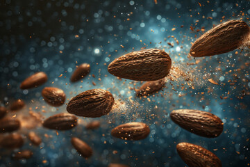 Aufkleber - Cocoa beans illustrated as chocolate comets streaking across a starry sky, symbolizing their dynamic and uplifting impact,