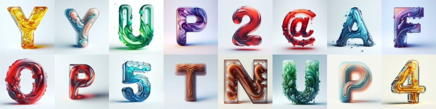 glass 3D Lettering Typeface. AI generated illustration
