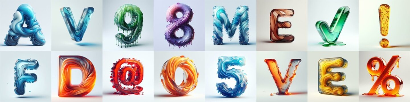 glass 3D Lettering Typeface. AI generated illustration