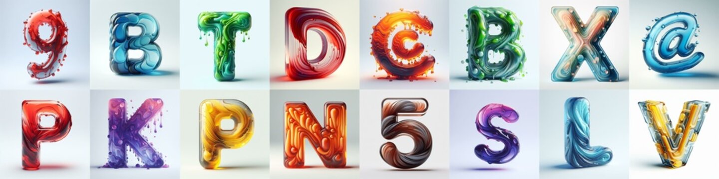 glass 3D Lettering Typeface. AI generated illustration