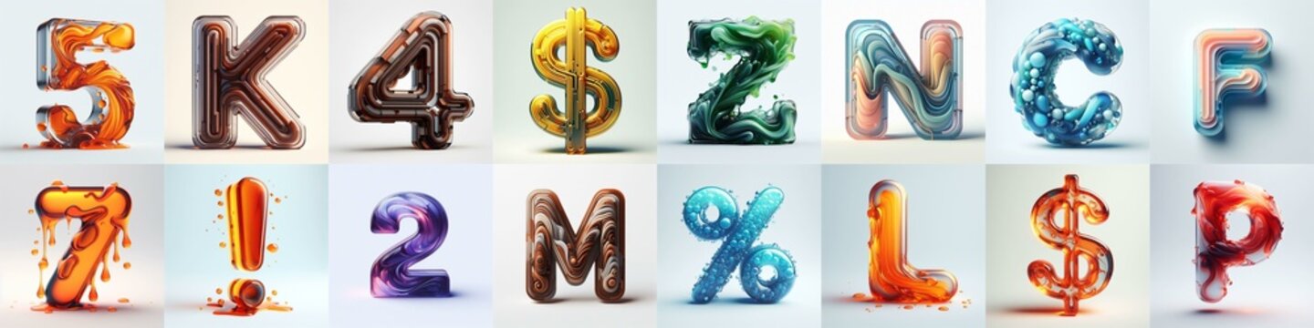 glass 3D Lettering Typeface. AI generated illustration
