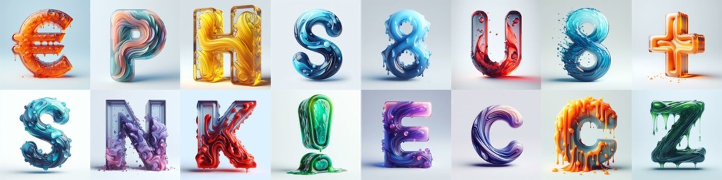 glass 3D Lettering Typeface. AI generated illustration