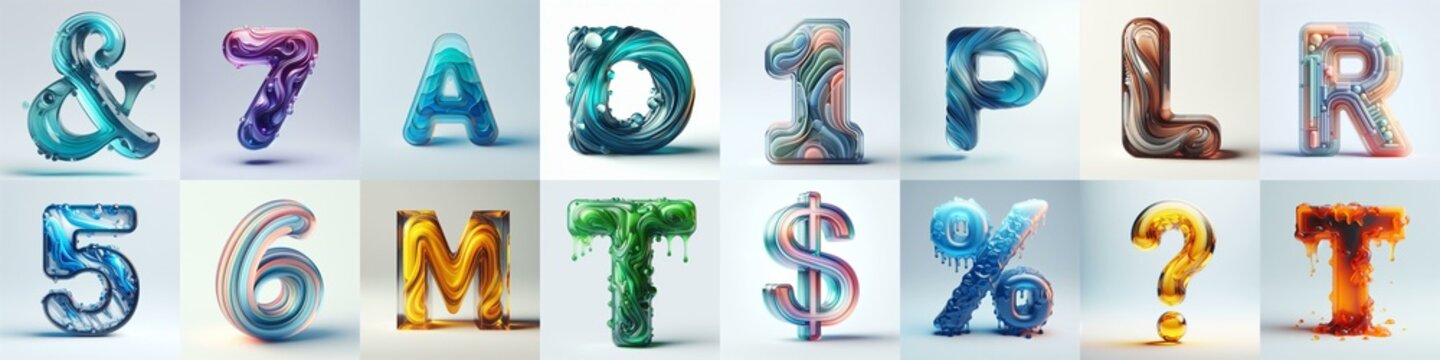 glass 3D Lettering Typeface. AI generated illustration