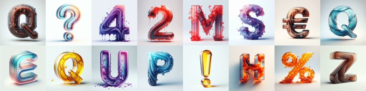 glass 3D Lettering Typeface. AI generated illustration