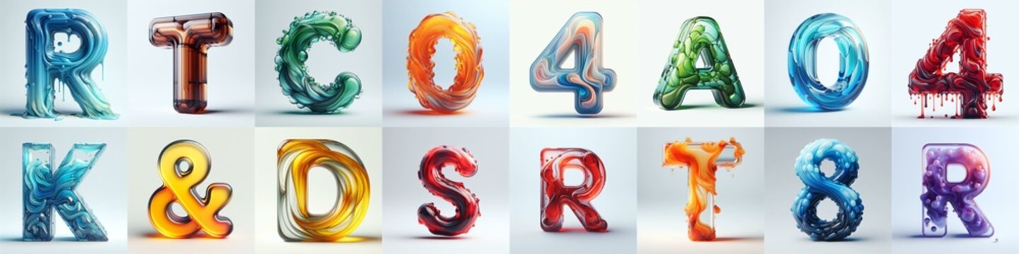 glass 3D Lettering Typeface. AI generated illustration