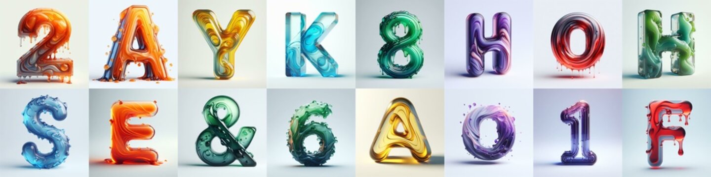glass 3D Lettering Typeface. AI generated illustration