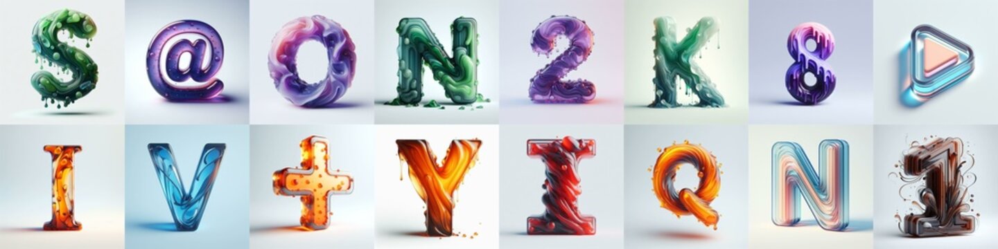 glass 3D Lettering Typeface. AI generated illustration