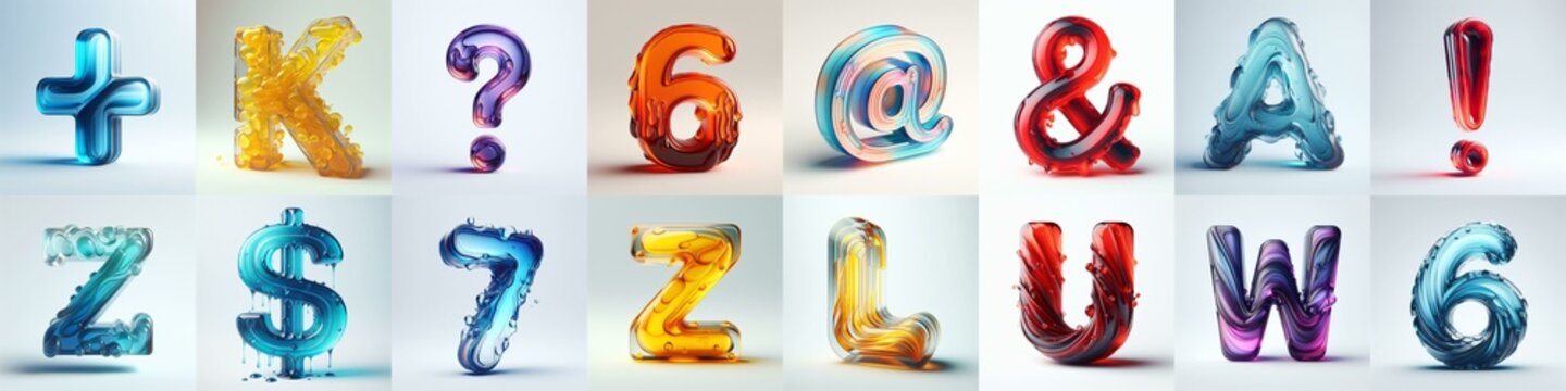glass 3D Lettering Typeface. AI generated illustration