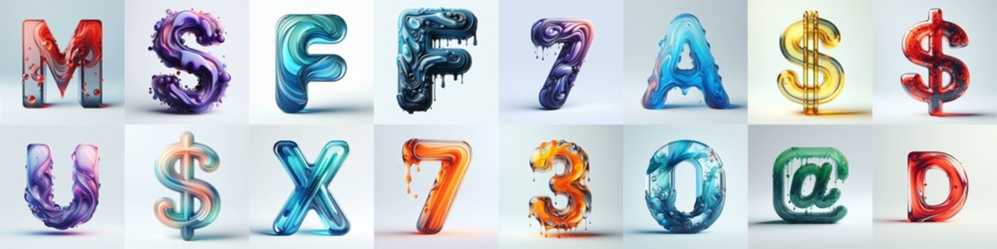 glass 3D Lettering Typeface. AI generated illustration