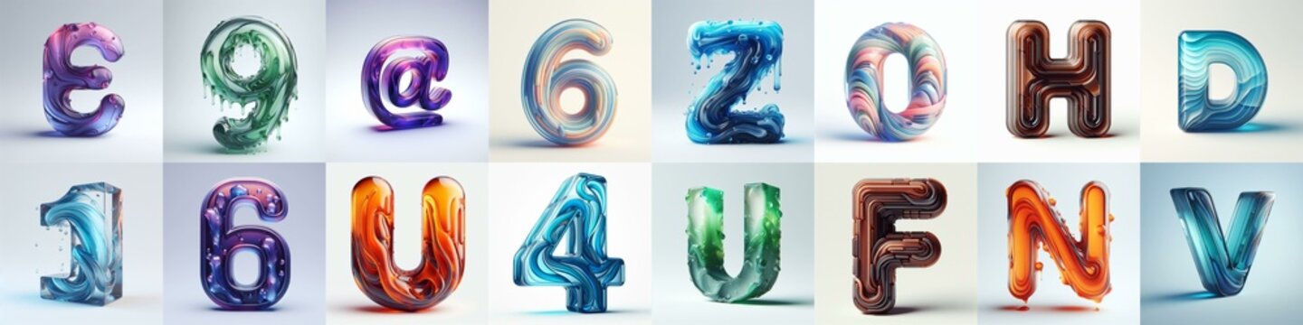 glass 3D Lettering Typeface. AI generated illustration