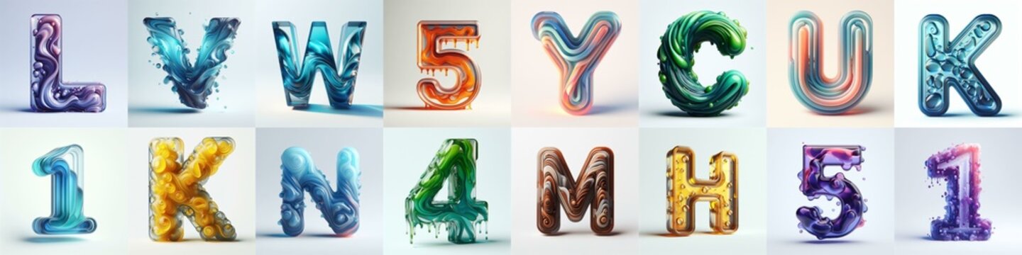 glass 3D Lettering Typeface. AI generated illustration