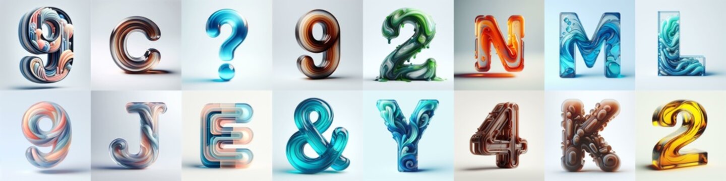 glass 3D Lettering Typeface. AI generated illustration