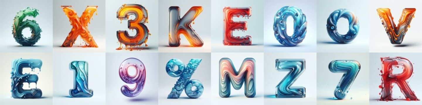 glass 3D Lettering Typeface. AI generated illustration