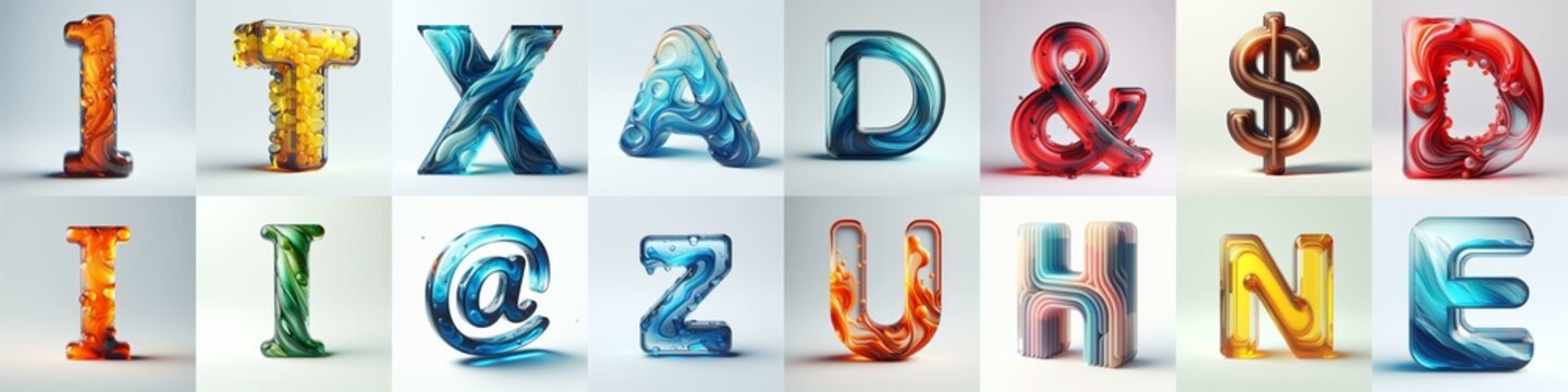 glass 3D Lettering Typeface. AI generated illustration