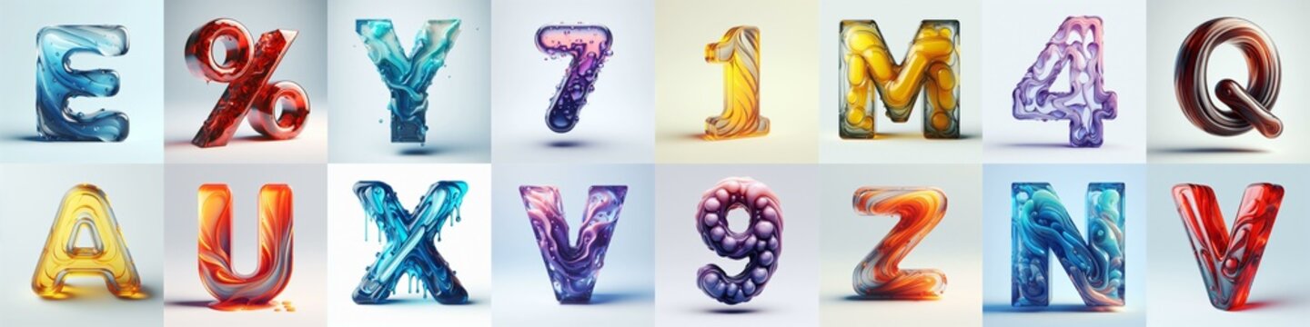 glass 3D Lettering Typeface. AI generated illustration