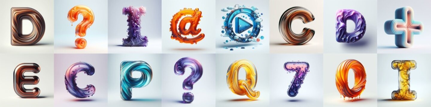 glass 3D Lettering Typeface. AI generated illustration