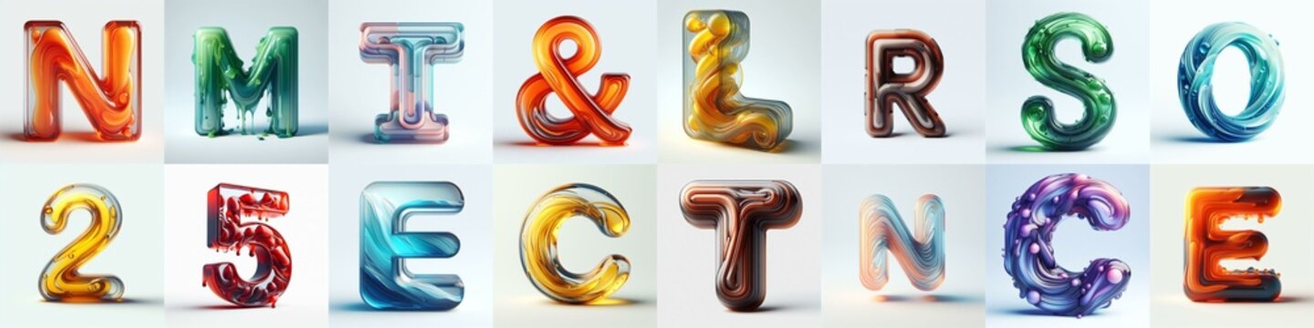 glass 3D Lettering Typeface. AI generated illustration