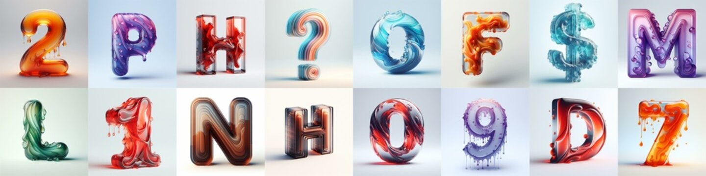 glass 3D Lettering Typeface. AI generated illustration