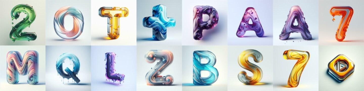 glass 3D Lettering Typeface. AI generated illustration