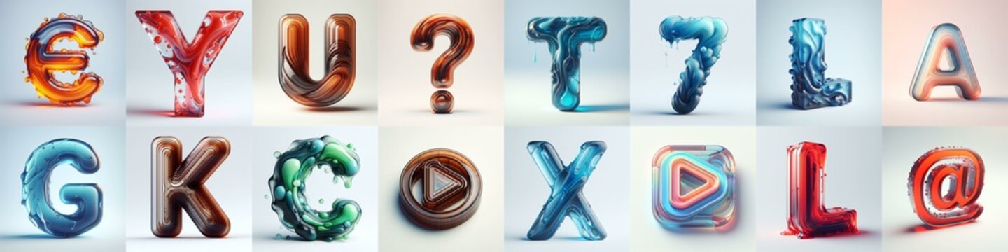 glass 3D Lettering Typeface. AI generated illustration