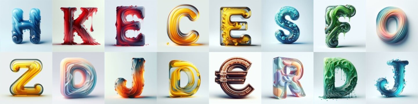 glass 3D Lettering Typeface. AI generated illustration