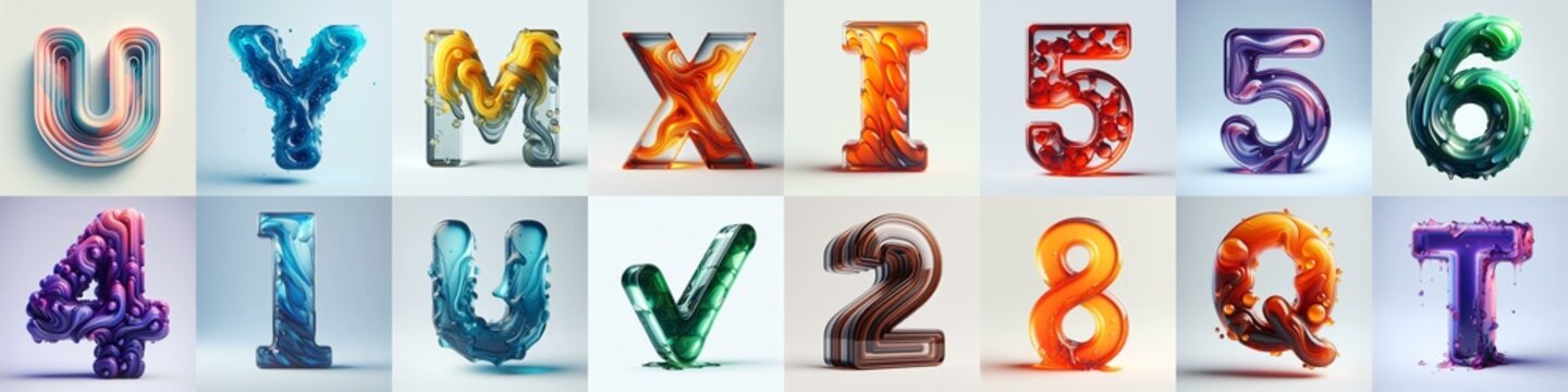 glass 3D Lettering Typeface. AI generated illustration