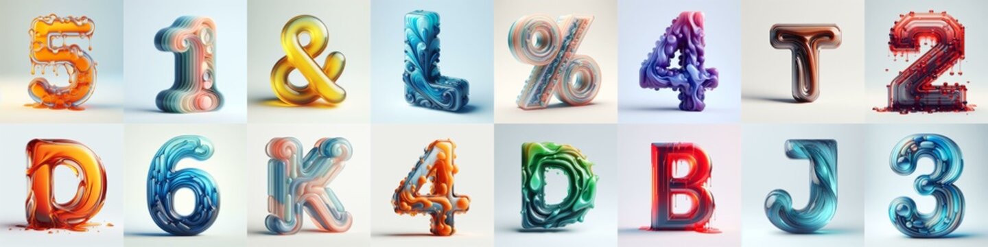 glass 3D Lettering Typeface. AI generated illustration