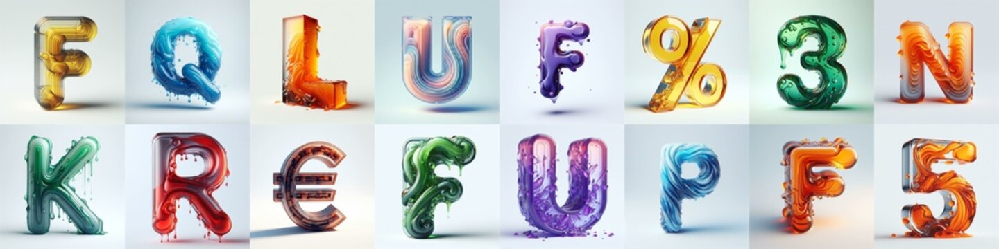 glass 3D Lettering Typeface. AI generated illustration